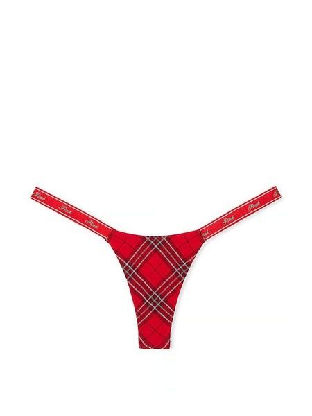 Трусики-стринги женские хлопковые PINK Victoria's Secret Logo Cotton Shine Micro Thong красные tel-x78-uhw фото