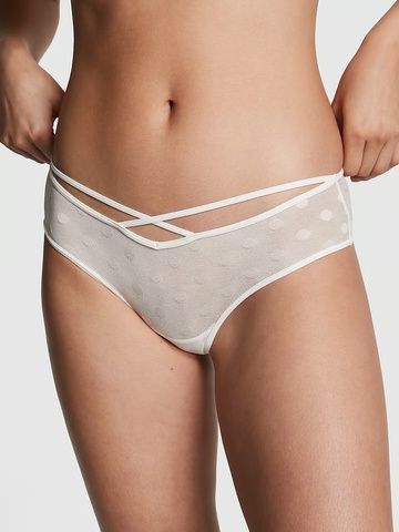 Трусики-чики женские кружевные PINK Victoria's Secret Dot Mesh Cheeky Panty белые bf2-jqm-92n фото