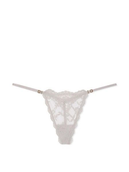 Трусики-стринги женские люксовые кружевные Victoria's Secret Lace Adjustable V-String Panty серые 96f-wh2-ms8 фото