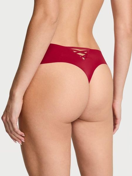 Трусики-стринги женские бесшовные Victoria's Secret No Show Strappy Thong Panty красные t3e-5oq-qbo фото