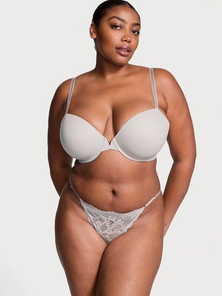 Трусики-стринги женские люксовые кружевные Victoria's Secret Lace Adjustable V-String Panty серые 96f-wh2-ms8 фото