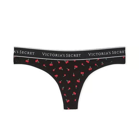 Трусики-стринги женские хлопковые Victoria's Secret Logo Cotton Thong Panty черные s9k-jp1-s5l фото