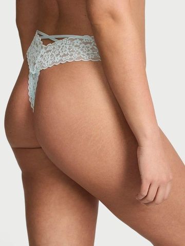 Трусики-стринги женские кружевные Victoria's Secret Lace Strappy-Back Thong Panty голубые ak7-0hd-g1c фото