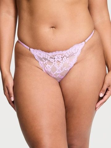 Трусики-стринги женские люксовые кружевные Victoria's Secret Lace Adjustable V-String Panty сиреневые zyr-084-39z фото
