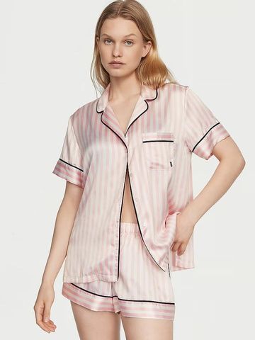 Пижама сатиновая розовая (шорты+рубашка) Victoria's Secret Satin Short Pajama Set S nde-byl-ozr фото