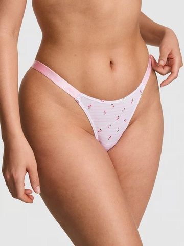 Трусики-стринги женские хлопковые PINK Victoria's Secret Logo Cotton Shine Micro Thong Panty пудровые  qmt-3ys-vlu фото