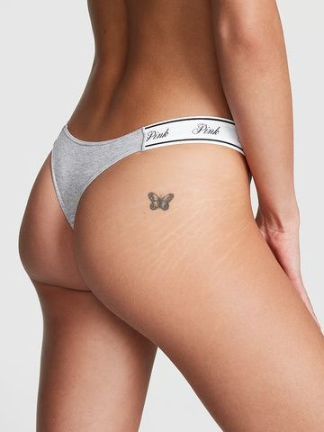 Трусики-стринги женские хлопковые PINK Victoria's Secret Logo Cotton High-Leg Thong серые 3lt-tkg-x5q фото