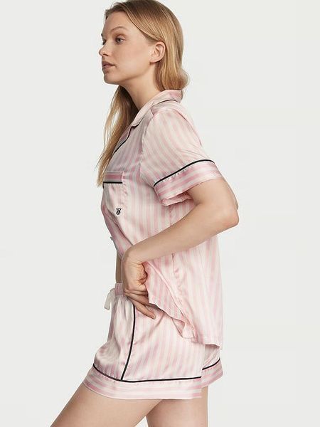 Пижама сатиновая розовая (шорты+рубашка) Victoria's Secret Satin Short Pajama Set S nde-byl-ozr фото