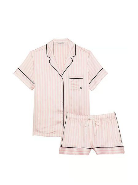 Пижама сатиновая розовая (шорты+рубашка) Victoria's Secret Satin Short Pajama Set S nde-byl-ozr фото