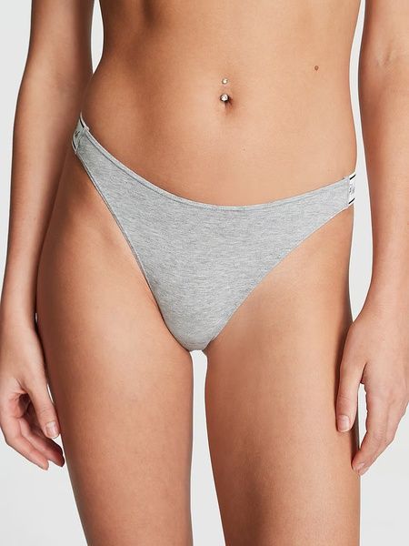 Трусики-стринги женские хлопковые PINK Victoria's Secret Logo Cotton High-Leg Thong серые 3lt-tkg-x5q фото