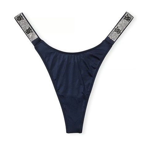 Стринги люксовые со стразами синие Victoria's Secret Smooth Shine Strap Thong Panty 89r-f3k-rju фото