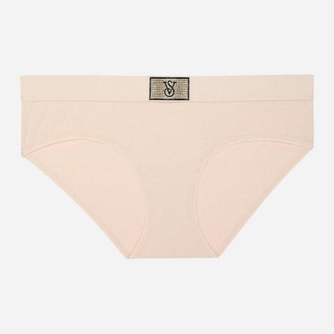 Трусики-хипстер женские Victoria's Secret Logo Cotton Shine Patch Hiphugger Panty бежевые ybl-yk5-fc4 фото