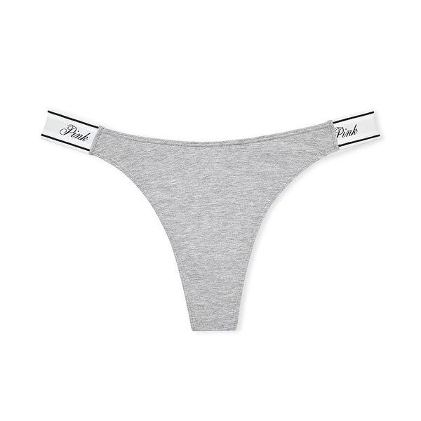 Трусики-стринги женские хлопковые PINK Victoria's Secret Logo Cotton High-Leg Thong серые 3lt-tkg-x5q фото