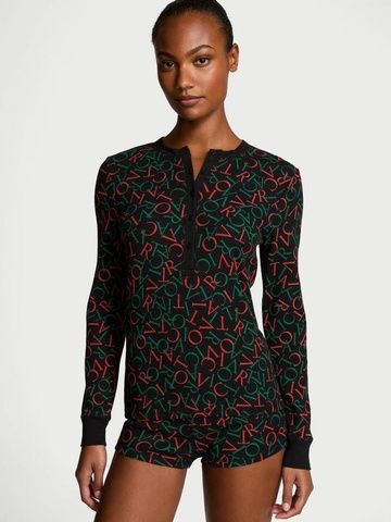 Термо-пижама черная с принтом (кофта+шорты) Victoria's Secret Thermal Short Pajama Set 5yv-c8f-dl2 фото