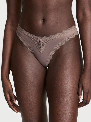Трусики-стринги жіночі люксові Victoria's Secret Lace-Trim Thong Panty коричневі  v6r-x98-mn5 фото