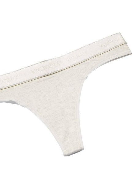 Трусики-стринги женские хлопковые Victoria's Secret Logo Cotton Thong Panty светло-серые 4gv-xh2-a2y фото