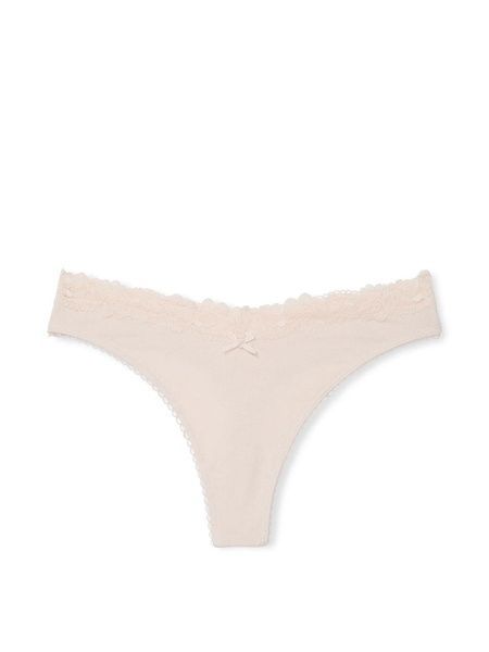 Трусики-стринги хлопковые Victoria's Secret Stretch Cotton High-Leg Scoop Thong Panty бежевые 3gq-wdg-uwa фото