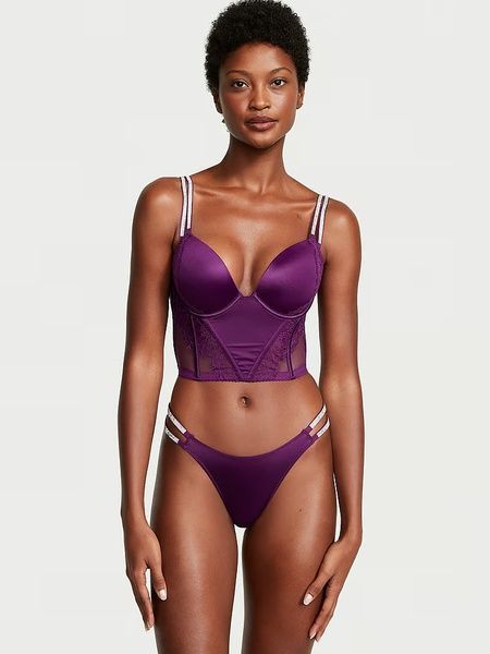 Стринги люксовые со стразами фуксия Victoria's Secret Double Shine Strap Smooth Thong Panty фиолетовые pre-scl-ejj фото