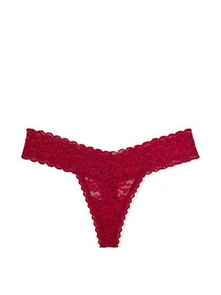 Трусики-стринги женские кружевные Victoria's Secret Lacie Rose Valentine Thong Panty красные ivq-6zc-5ri фото