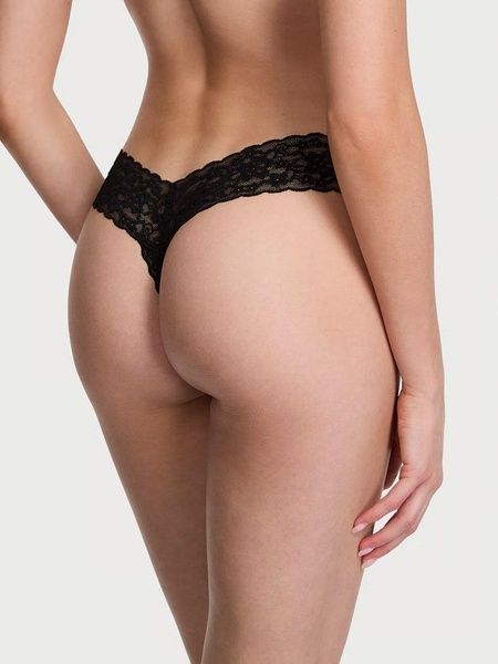 Трусики-стринги женские кружевные Victoria's Secret Lace Thong Panty черные vjb-tzk-1gg фото