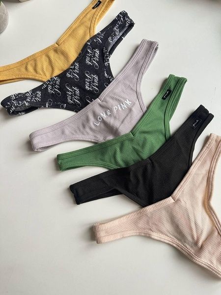 Трусики-стринги женские PINK Victoria's Secret черные 8n3-rdc-gp5 фото