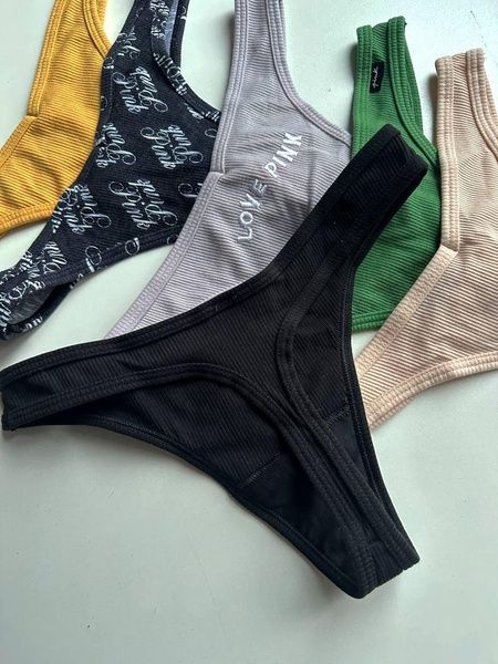 Трусики-стринги женские PINK Victoria's Secret черные 8n3-rdc-gp5 фото