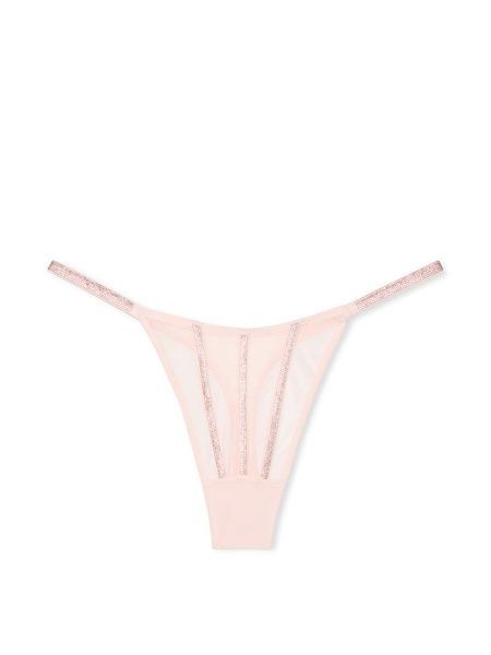 Трусики-стринги люксовые со стразами Victoria's Secret Sheer Shine Thong Panty пудровые myi-9fu-t2y фото