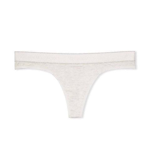 Трусики-стринги женские хлопковые Victoria's Secret Logo Cotton Thong Panty светло-серые 4gv-xh2-a2y фото