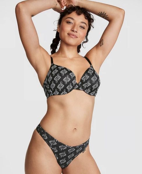 Трусики-стринги женские PINK Victoria's Secret черные 8n3-rdc-gp5 фото