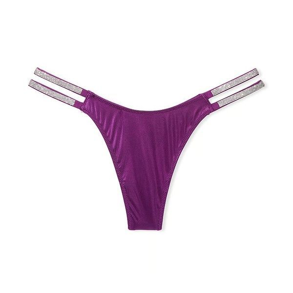 Стринги люксовые со стразами фуксия Victoria's Secret Double Shine Strap Smooth Thong Panty фиолетовые pre-scl-ejj фото