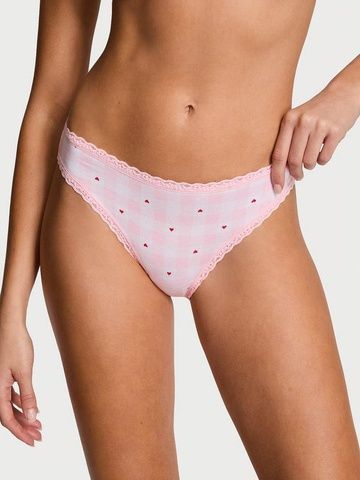 Трусики-бикини женские хлопковые Victoria's Secret Lace-Waist Bikini Panty розовые  zv7-4ki-fo4 фото