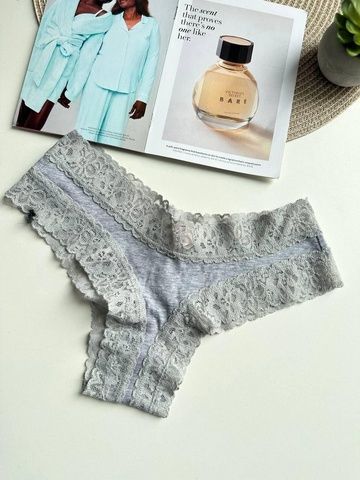 Трусики-чики женские хлопковые с кружевом PINK Victoria's Secret серые 0aa-pk6-xi1 фото
