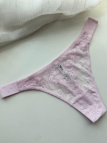 Трусики-стринги женские кружевные PINK Victoria's Secret Logo High-Leg Thong пудровые 1yg-n2y-xbj фото