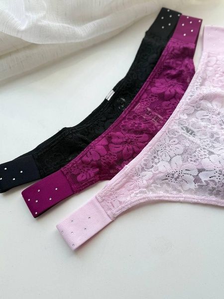 Трусики-стринги женские кружевные PINK Victoria's Secret Logo High-Leg Thong пудровые 1yg-n2y-xbj фото