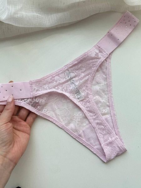 Трусики-стринги женские кружевные PINK Victoria's Secret Logo High-Leg Thong пудровые 1yg-n2y-xbj фото