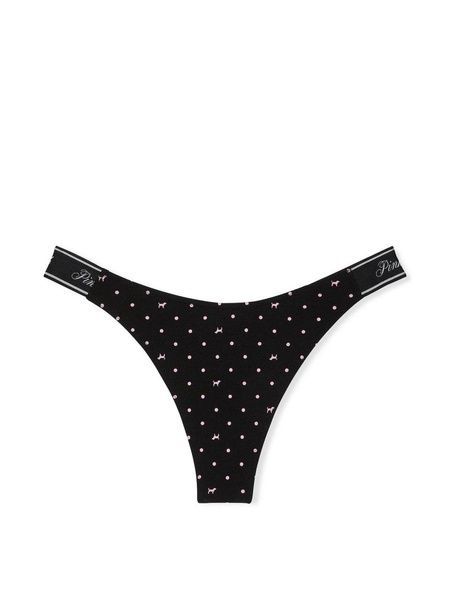Трусики-стринги женские хлопковые PINK Victoria's Secret Logo Cotton High-Leg Thong черные zfk-jlk-w9j фото