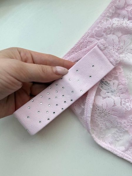 Трусики-стринги женские кружевные PINK Victoria's Secret Logo High-Leg Thong пудровые 1yg-n2y-xbj фото