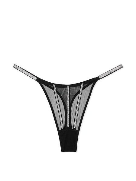 Трусики-стринги женские люксовые со стразами Victoria's Secret Sheer Shine Thong Panty черные ijo-omp-jg5 фото