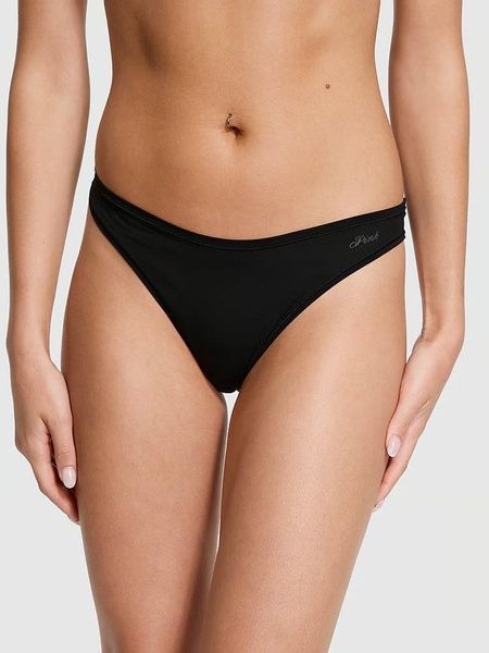 Трусики-стринги женские хлопковые PINK Victoria's Secret Thong Panty черные lgh-9p8-znh фото