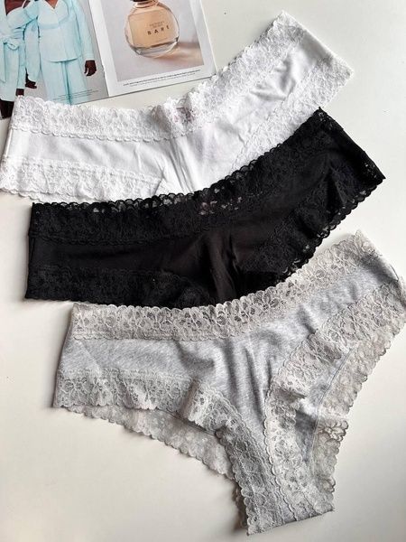 Трусики-чіки жіночі бавовняні з мереживом PINK Victoria's Secret сірі 0aa-pk6-xi1 фото