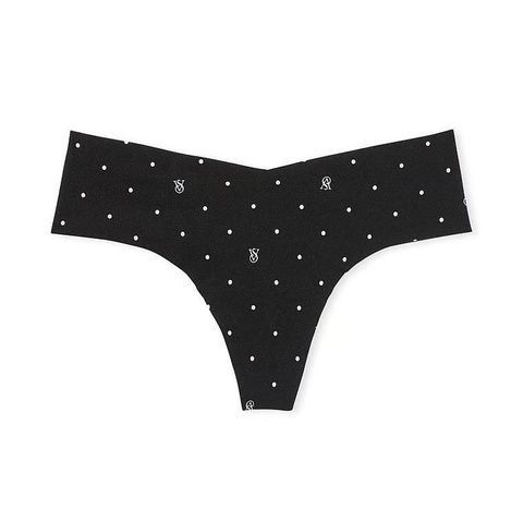 Трусики-стринги женские бесшовные Victoria's Secret No-Show Thong Panty черные в горошек css-ngc-l5u фото