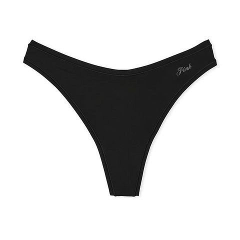 Трусики-стринги женские хлопковые PINK Victoria's Secret Thong Panty черные lgh-9p8-znh фото