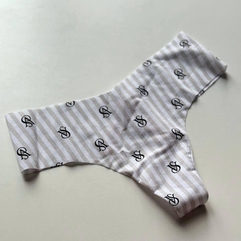 Трусики-стринги женские бесшовные Victoria's Secret No-Show Thong Panty білі у полоску M i2w-04h-eqo фото