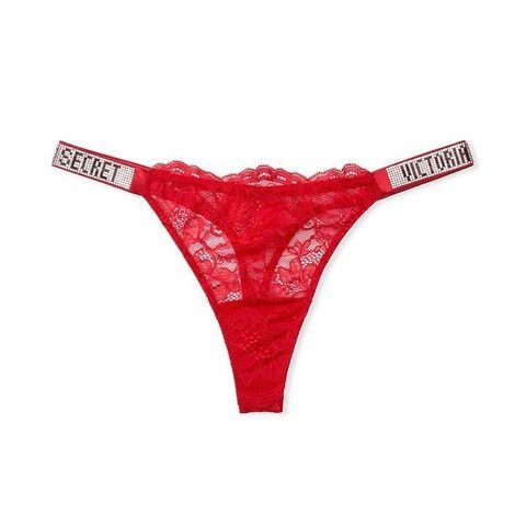 Стринги люксовые кружевные со стразами красные Victoria's Secret Very Sexy Bombshell Shine Strap Lace Thong w9y-sle-tji фото