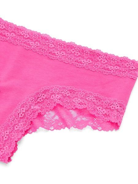 Трусики-чики женские кружевные Victoria's Secret Cotton Lace-Trim Cheeky Panty розовые  8i5-pwz-0rt фото