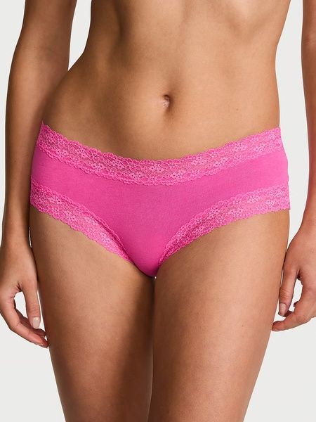 Трусики-чики женские кружевные Victoria's Secret Cotton Lace-Trim Cheeky Panty розовые  8i5-pwz-0rt фото