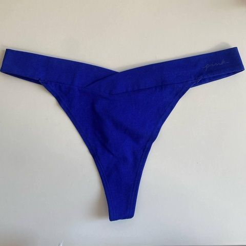 Трусики-стринги женские хлопковые PINK Victoria's Secret Thong Panty синие 3cs-oni-kgd фото