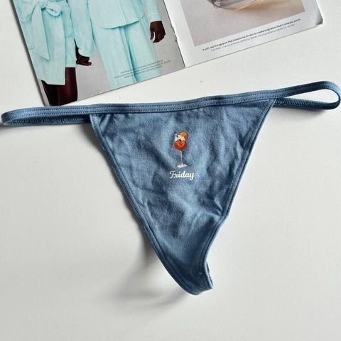 Трусики-стринги женские хлопковые Victoria's Secret Thong Panty синие on9-sh5-sl0 фото