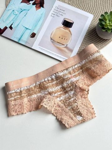 Трусики-чики женские кружевные PINK Victoria's Secret бежевые 7i2-ozi-9c4 фото