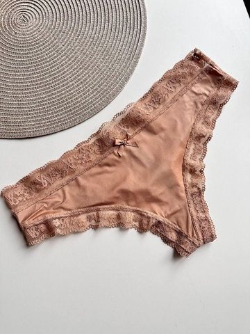 Трусики-стринги женские люксовые с кружевом Victoria's Secret бежевые uig-x27-xnc фото
